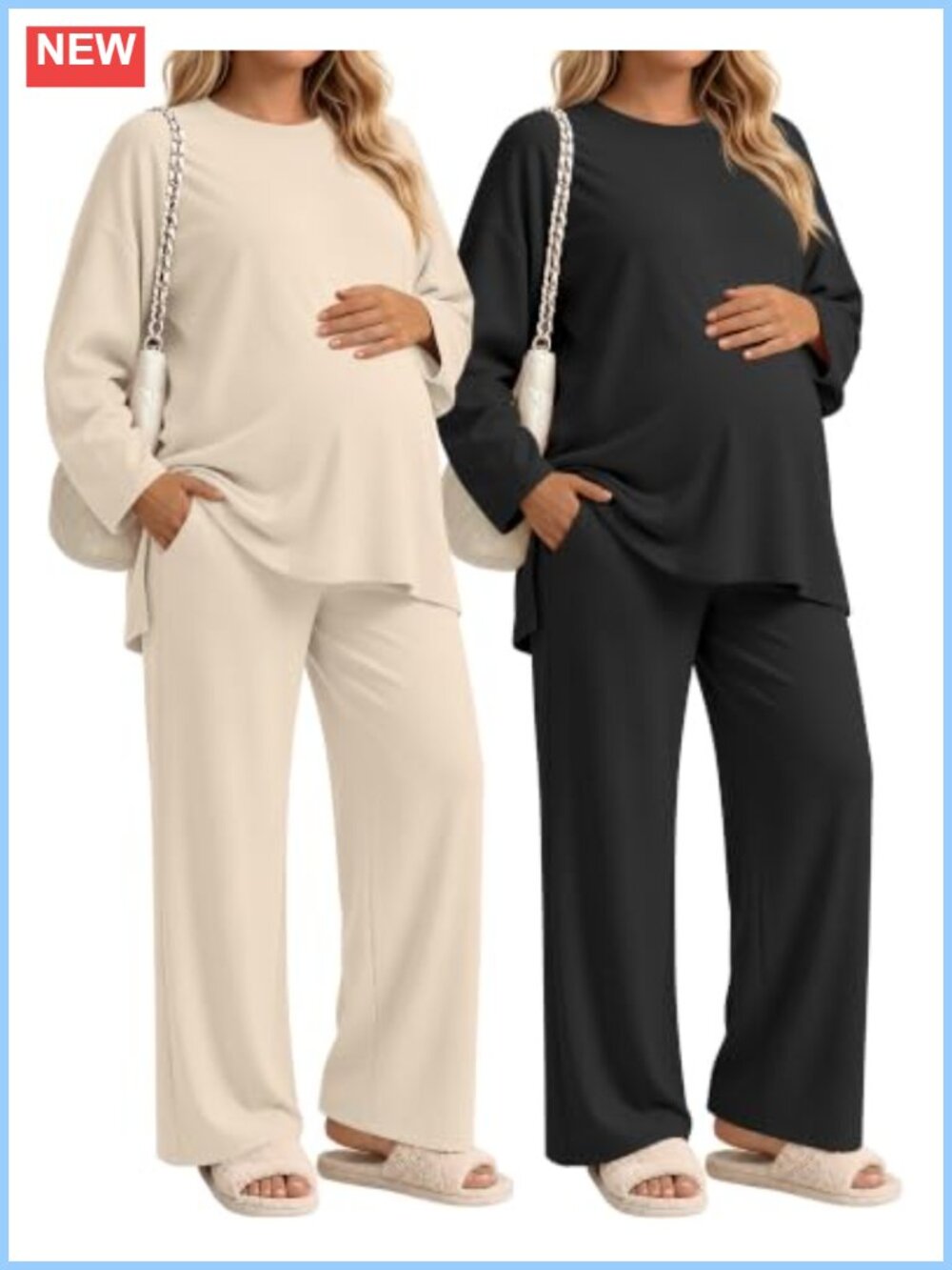 Huukeay 2 Pack Maternity Long Sleeve Pajamas Sets